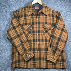 SEARS Flannel Shirt Shacket Men's Large Plaid Wool Blend Lined Work Vintage 90's